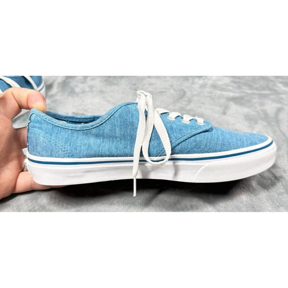 Vans Atwood Sneakers Womens 7.5 Blue Chambray Denim Floral Lace Up